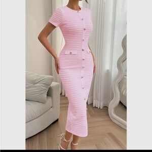 Elegant Pink Faux Button-Down Midi Dress